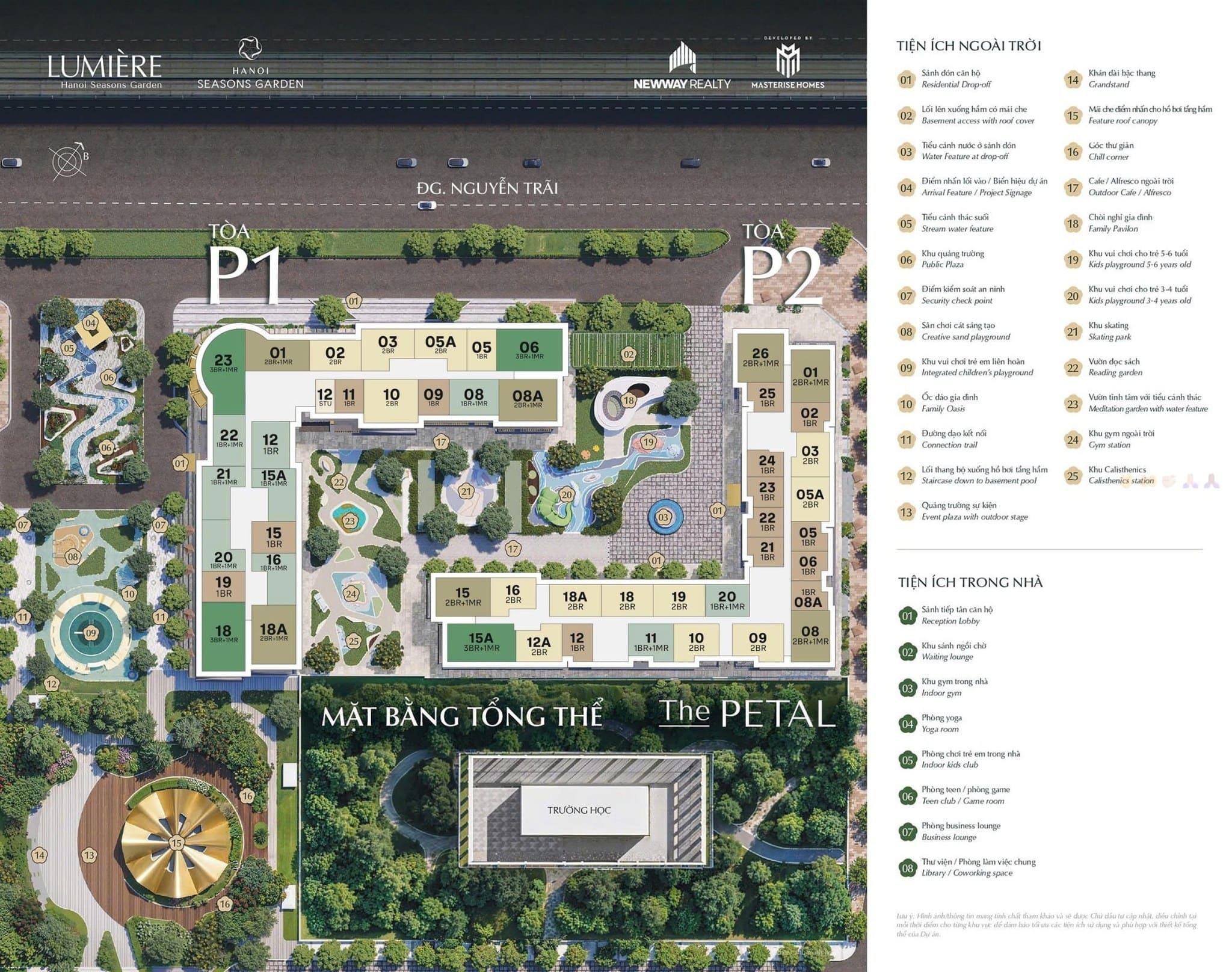 Mặt bằng tổng thể 2 toà P1, P2 Lumiere Hà Nội Seasons Garden Nguyễn Trãi - Masterise Homes Cao Xà Lá